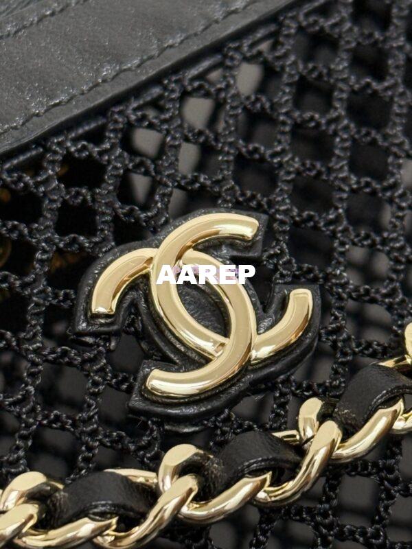 Replica Chanel SS25 Clutch With Chain  Mesh and Shiny Lambskin AP4573 Black 4