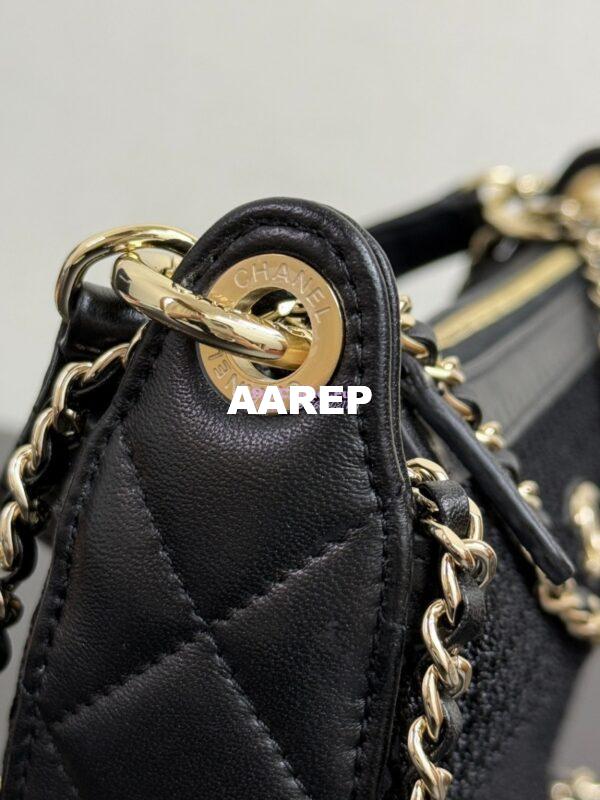 Replica Chanel SS25 Clutch With Chain  Mesh and Shiny Lambskin AP4573 Black 5