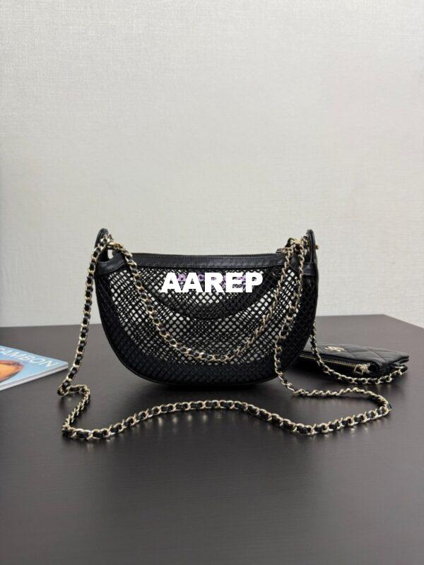 Replica Chanel SS25 Clutch With Chain  Mesh and Shiny Lambskin AP4573 Black 6