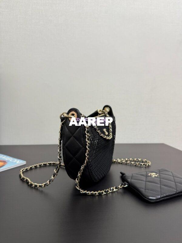 Replica Chanel SS25 Clutch With Chain  Mesh and Shiny Lambskin AP4573 Black 8