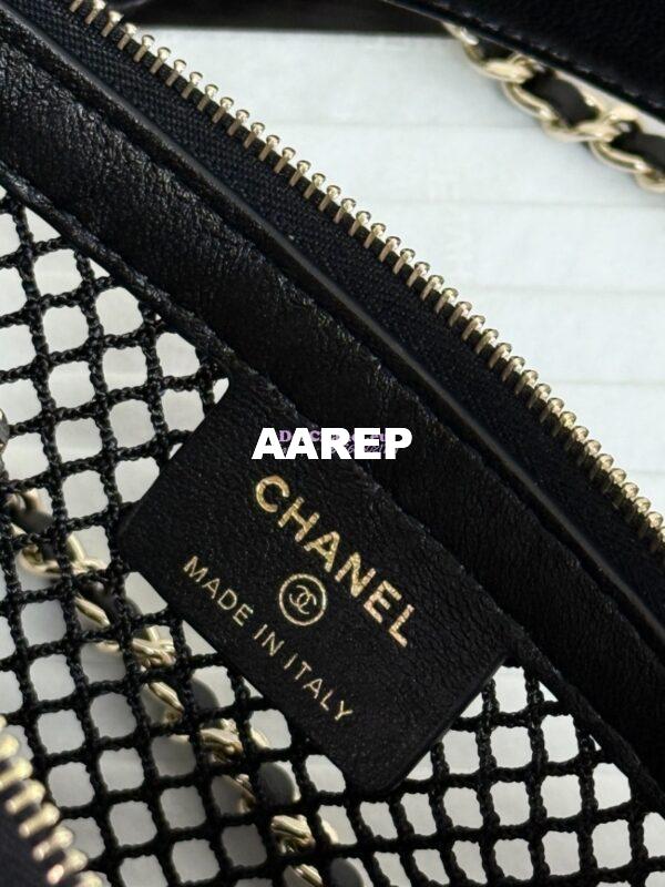 Replica Chanel SS25 Clutch With Chain  Mesh and Shiny Lambskin AP4573 Black 9