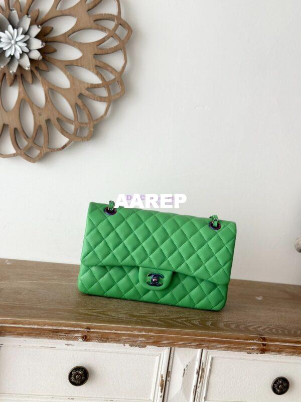 Replica Chanel CF 1112 Classic Flap CF Bag in Lambskin Green x Blue with rainbow hardware 3