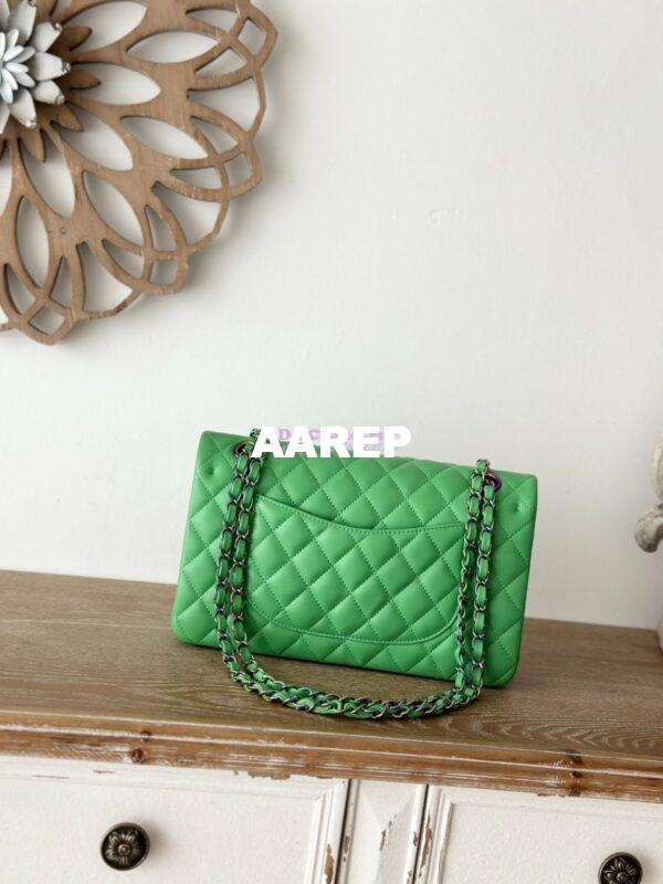 Replica Chanel CF 1112 Classic Flap CF Bag in Lambskin Green x Blue with rainbow hardware 4