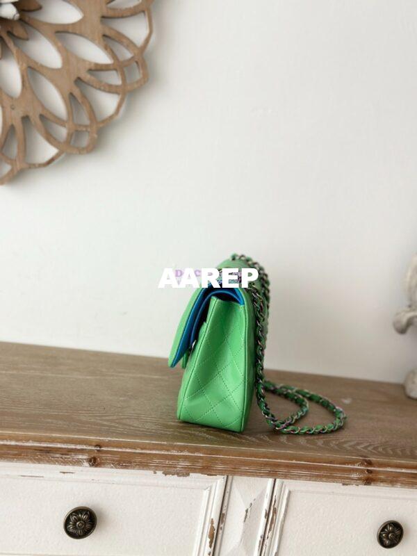 Replica Chanel CF 1112 Classic Flap CF Bag in Lambskin Green x Blue with rainbow hardware 5