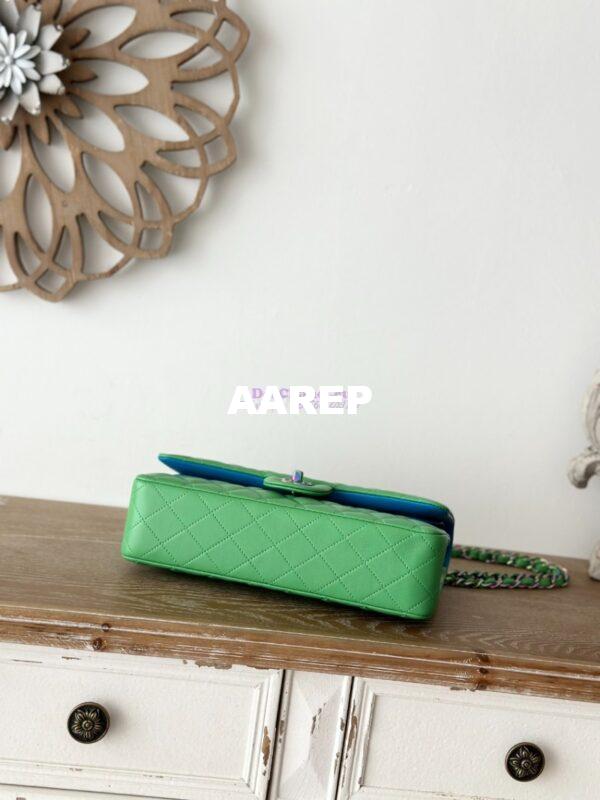 Replica Chanel CF 1112 Classic Flap CF Bag in Lambskin Green x Blue with rainbow hardware 8