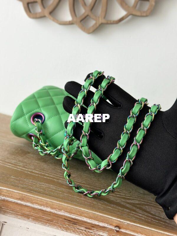 Replica Chanel CF 1112 Classic Flap CF Bag in Lambskin Green x Blue with rainbow hardware 11
