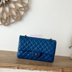 Replica Chanel CF 1112 Classic Flap CF Bag in Lambskin Blue x RosyPink with rainbow hardware