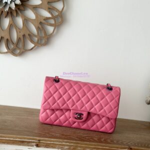 Replica Chanel CF 1112 Classic Flap CF Bag in Lambskin Pink x Yellow with rainbow hardware
