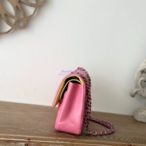 Replica Chanel CF 1112 Classic Flap CF Bag in Lambskin Pink x Yellow with rainbow hardware 2
