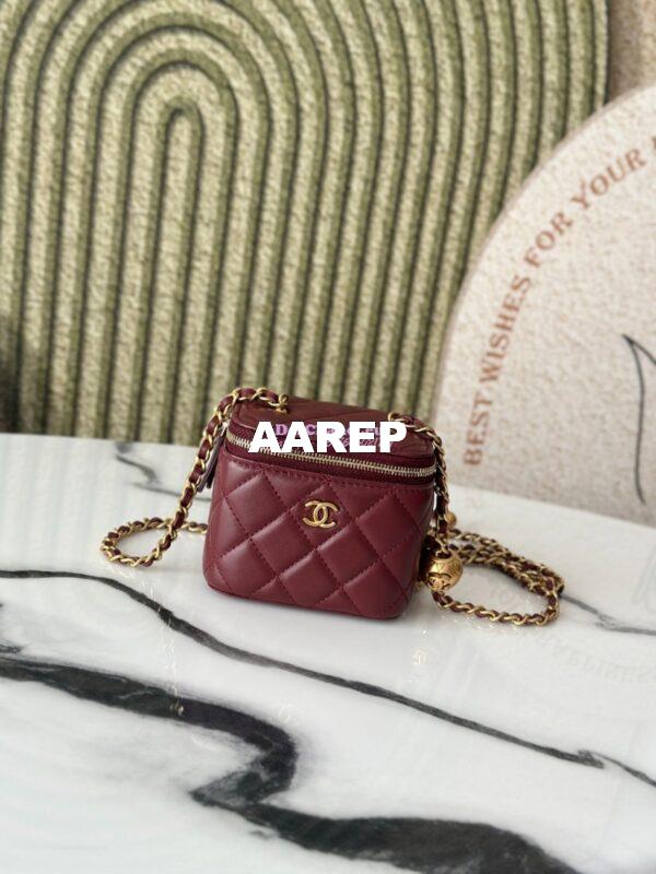 Replica Chanel New Mini Vanity With Charm Chain in Lambskin AP1447 Wine 3