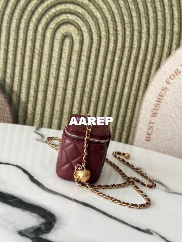 Replica Chanel New Mini Vanity With Charm Chain in Lambskin AP1447 Wine 4
