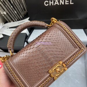 Replica Chanel Python Boy Bag with Handle Brown 2