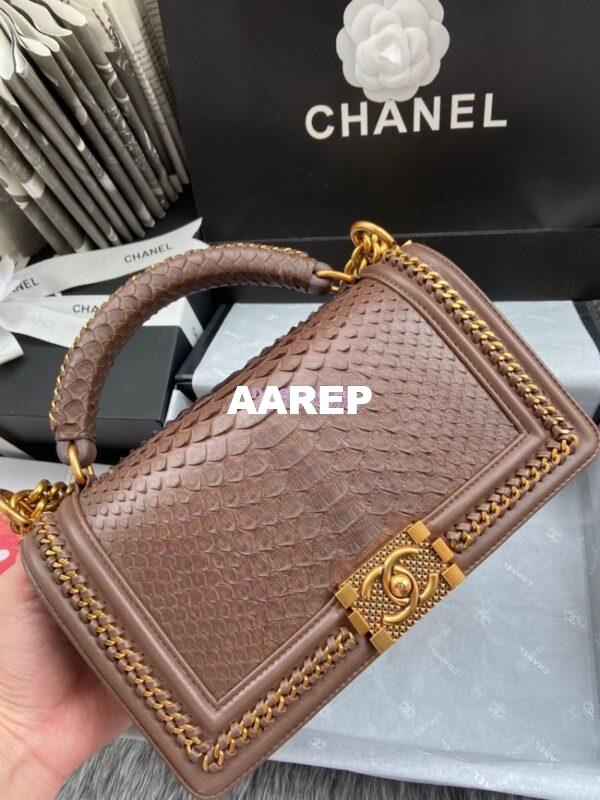 Replica Chanel Python Boy Bag with Handle Brown 2
