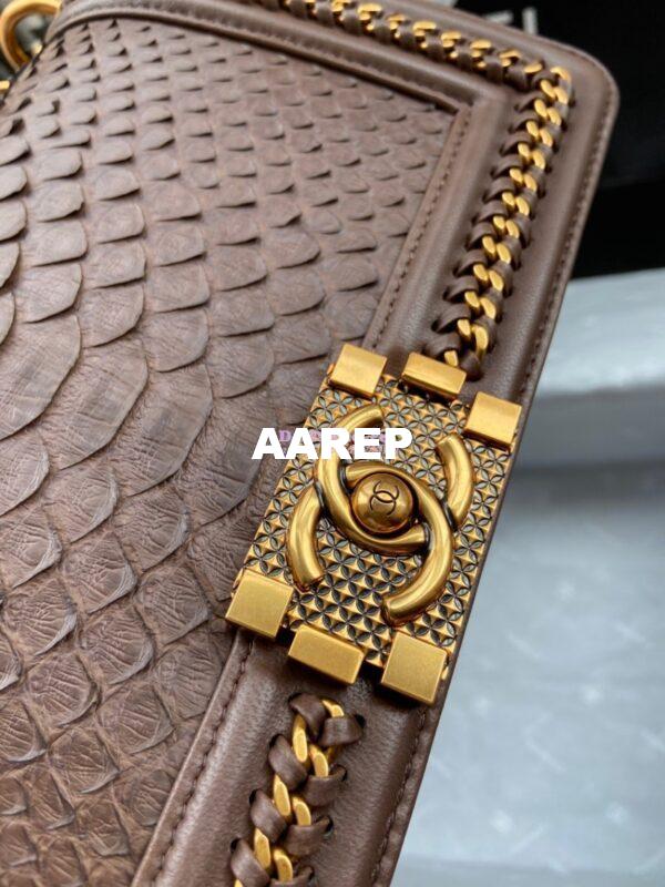 Replica Chanel Python Boy Bag with Handle Brown 3