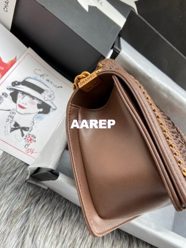 Replica Chanel Python Boy Bag with Handle Brown 5