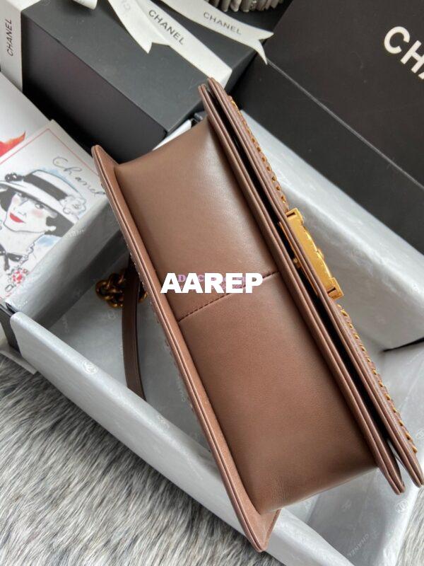 Replica Chanel Python Boy Bag with Handle Brown 6