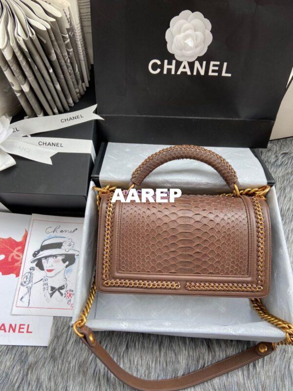 Replica Chanel Python Boy Bag with Handle Brown 7