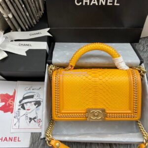 Replica Chanel Python Boy Bag with Handle Yellow
