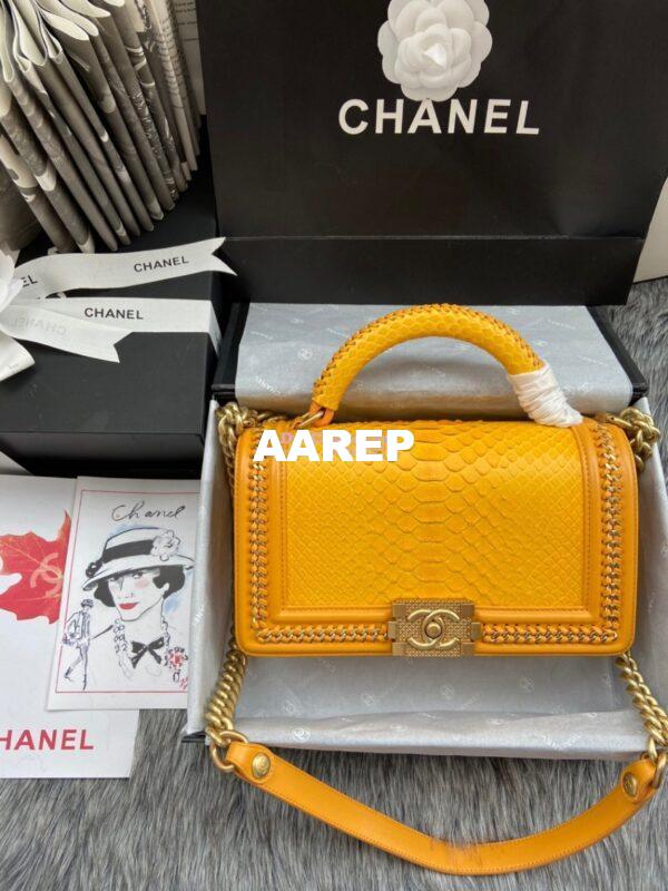Replica Chanel Python Boy Bag with Handle Yellow 3