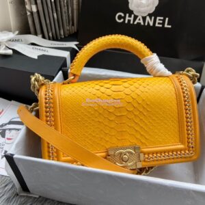 Replica Chanel Python Boy Bag with Handle Yellow 2