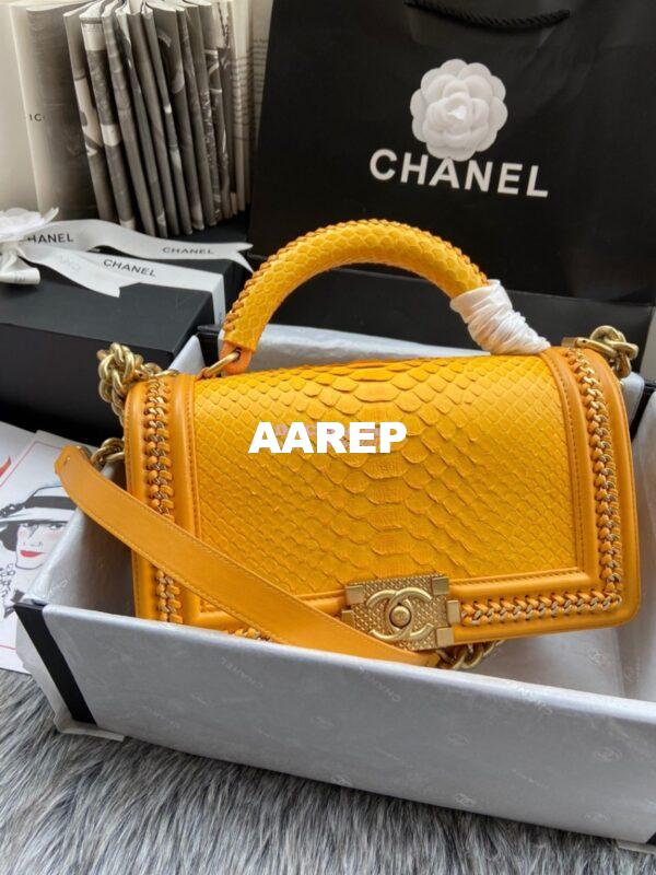 Replica Chanel Python Boy Bag with Handle Yellow 4