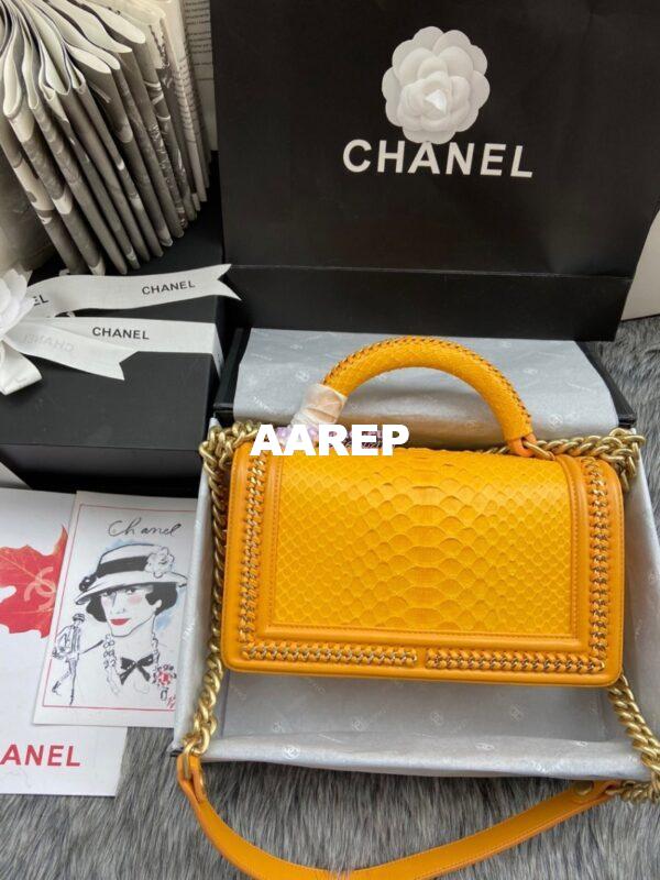 Replica Chanel Python Boy Bag with Handle Yellow 8