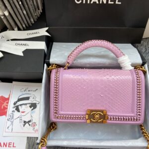 Replica Chanel Python Boy Bag with Handle Pink