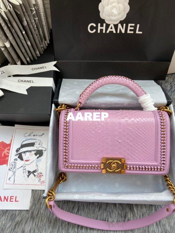 Replica Chanel Python Boy Bag with Handle Pink 3
