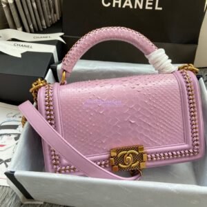 Replica Chanel Python Boy Bag with Handle Pink 2