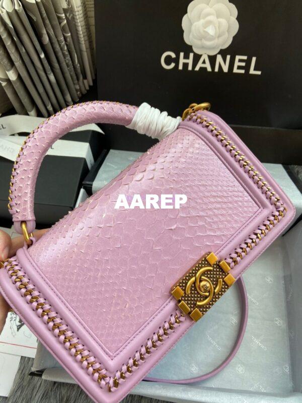 Replica Chanel Python Boy Bag with Handle Pink 5