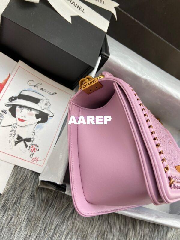 Replica Chanel Python Boy Bag with Handle Pink 7