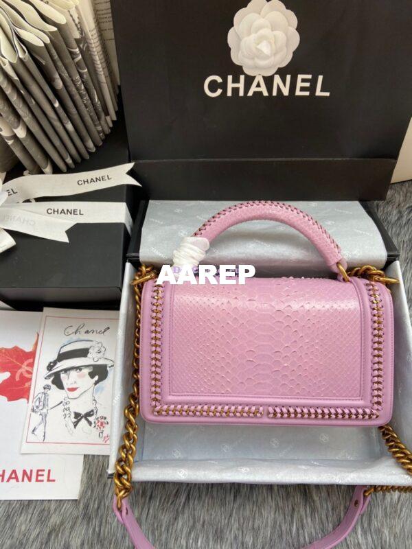 Replica Chanel Python Boy Bag with Handle Pink 9