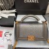 Replica Chanel Python Boy Bag with Handle Onxy