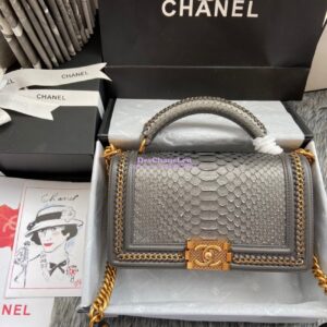 Replica Chanel Python Boy Bag with Handle Onxy