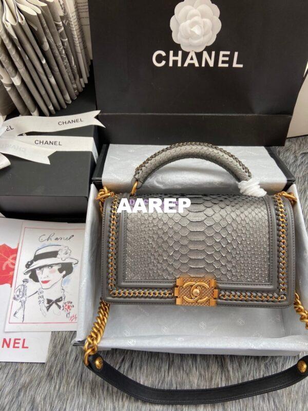 Replica Chanel Python Boy Bag with Handle Onxy