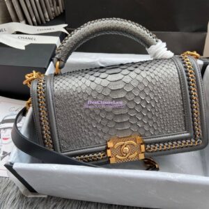 Replica Chanel Python Boy Bag with Handle Onxy 2