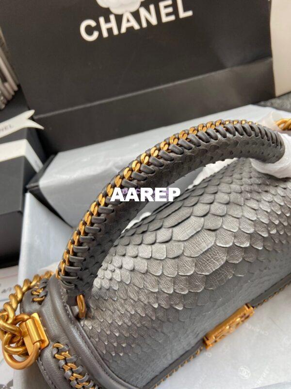 Replica Chanel Python Boy Bag with Handle Onxy 3