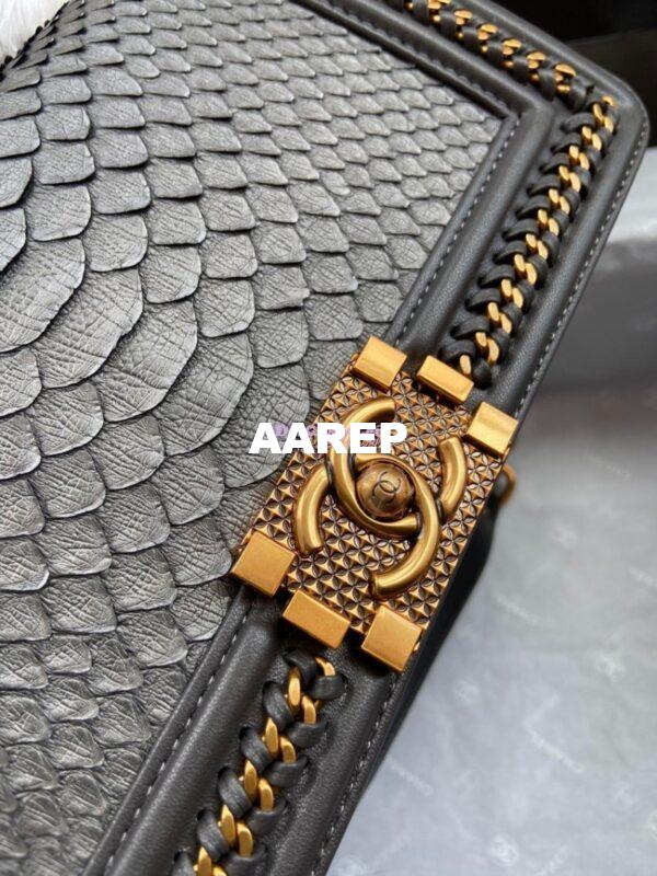 Replica Chanel Python Boy Bag with Handle Onxy 4
