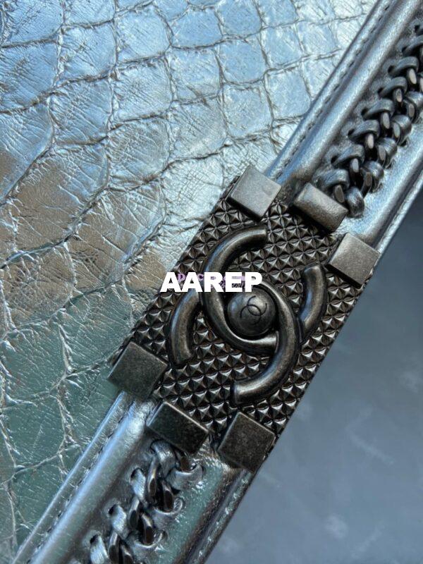 Replica Chanel Python Boy Bag with Handle Metallic Silver 3