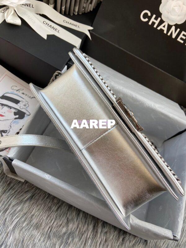 Replica Chanel Python Boy Bag with Handle Metallic Silver 8