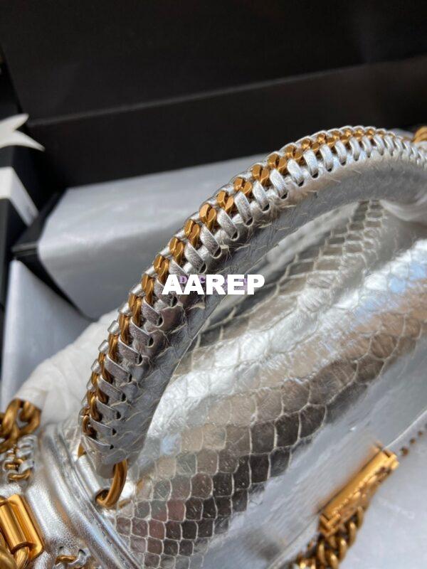Replica Chanel Python Boy Bag with Handle Metallic Silver 12
