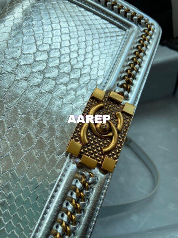 Replica Chanel Python Boy Bag with Handle Metallic Silver 13
