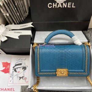 Replica Chanel Python Boy Bag with Handle JeanBlue