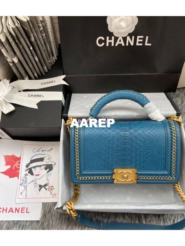 Replica Chanel Python Boy Bag with Handle JeanBlue