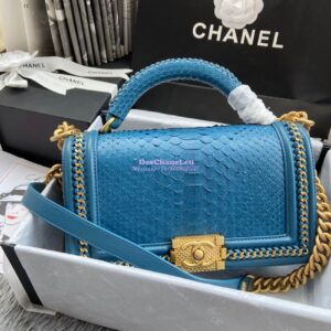 Replica Chanel Python Boy Bag with Handle JeanBlue 2