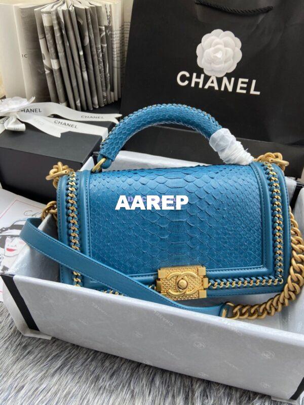 Replica Chanel Python Boy Bag with Handle JeanBlue 2