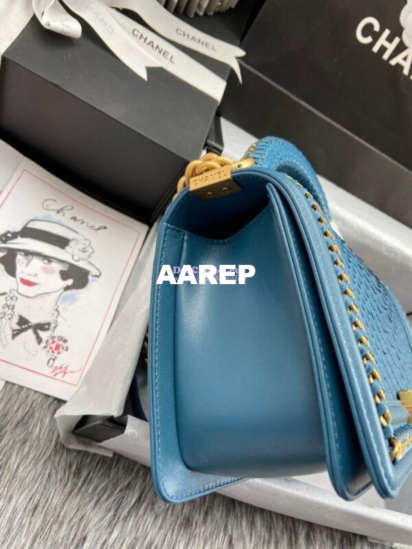 Replica Chanel Python Boy Bag with Handle JeanBlue 4