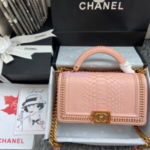 Replica Chanel Python Boy Bag with Handle Blush