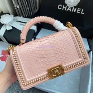 Replica Chanel Python Boy Bag with Handle Blush 2