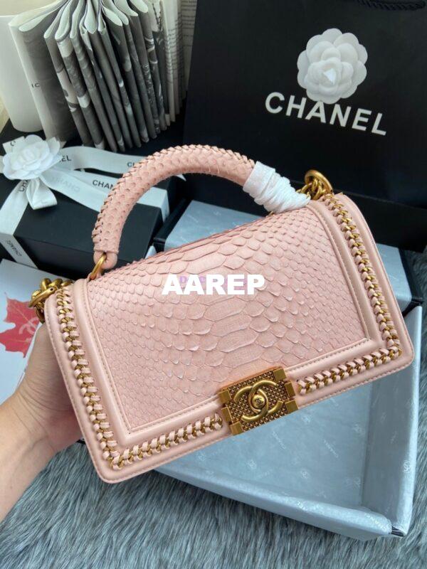 Replica Chanel Python Boy Bag with Handle Blush 2